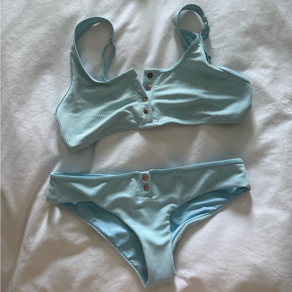 Frankie's Bikinis Blue Ribbed Bikini Set
